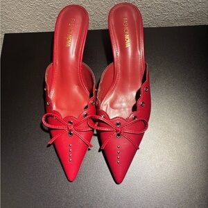 Fashion Nova Red Mules with Bow Detail